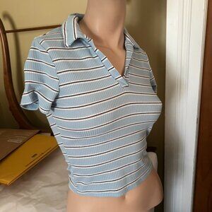 Ultra Flirt Size Small Cropped Ribbed Striped Collar Top